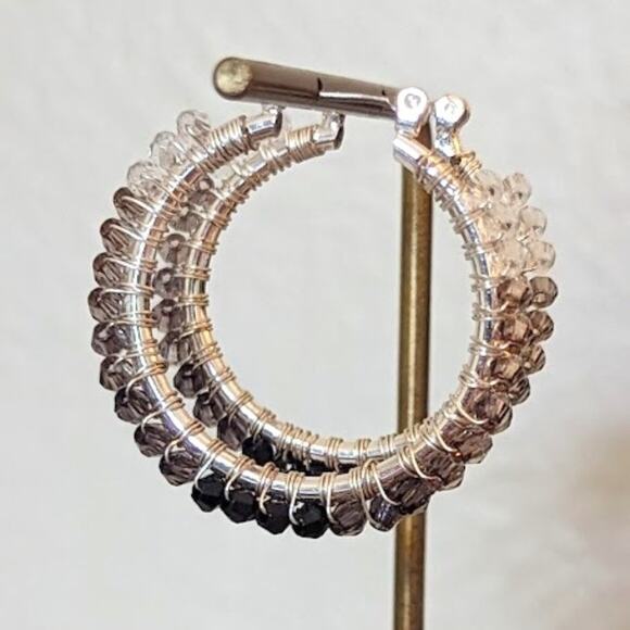 Ombre Crystal Silver Tone Hoop Earrings - Picture 1 of 4